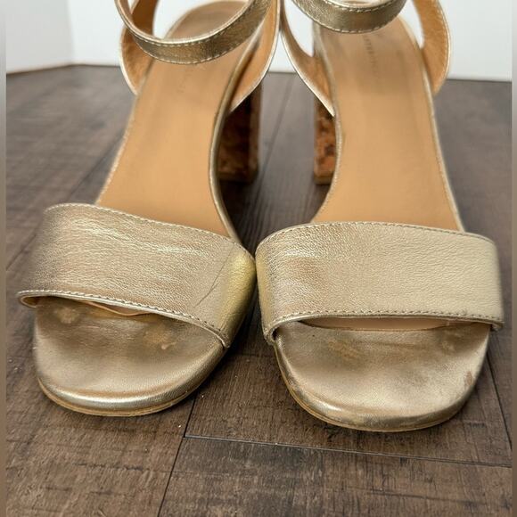 ANTHROPOLOGIE GOLD STRAPPY HEELS CORK BLOCK HEEL SANDALS SIZE 39 8.5 - Picture 5 of 7